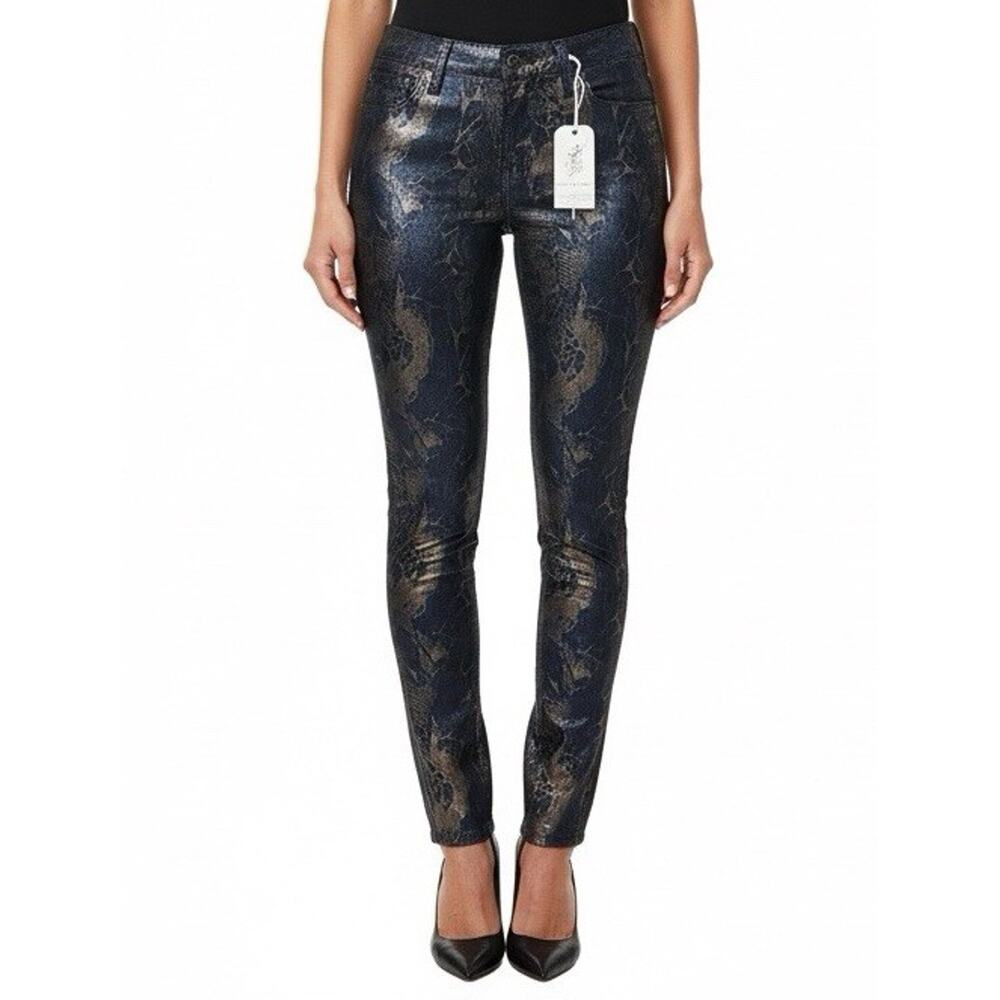 NWT Angry Rabbit Faux Snake Shimmer Woman’s Straight High Rise Jeans Sz 26x28